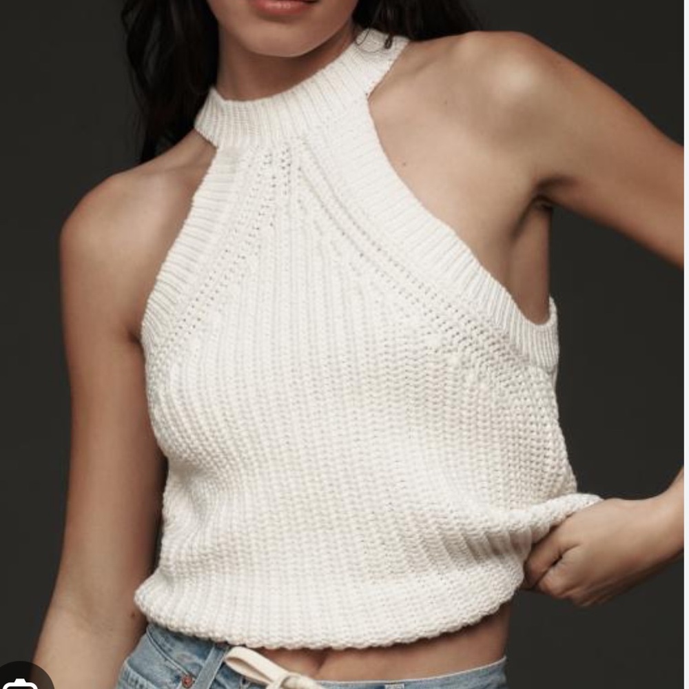 Anthropologie Cream Knit Halter Tank Top